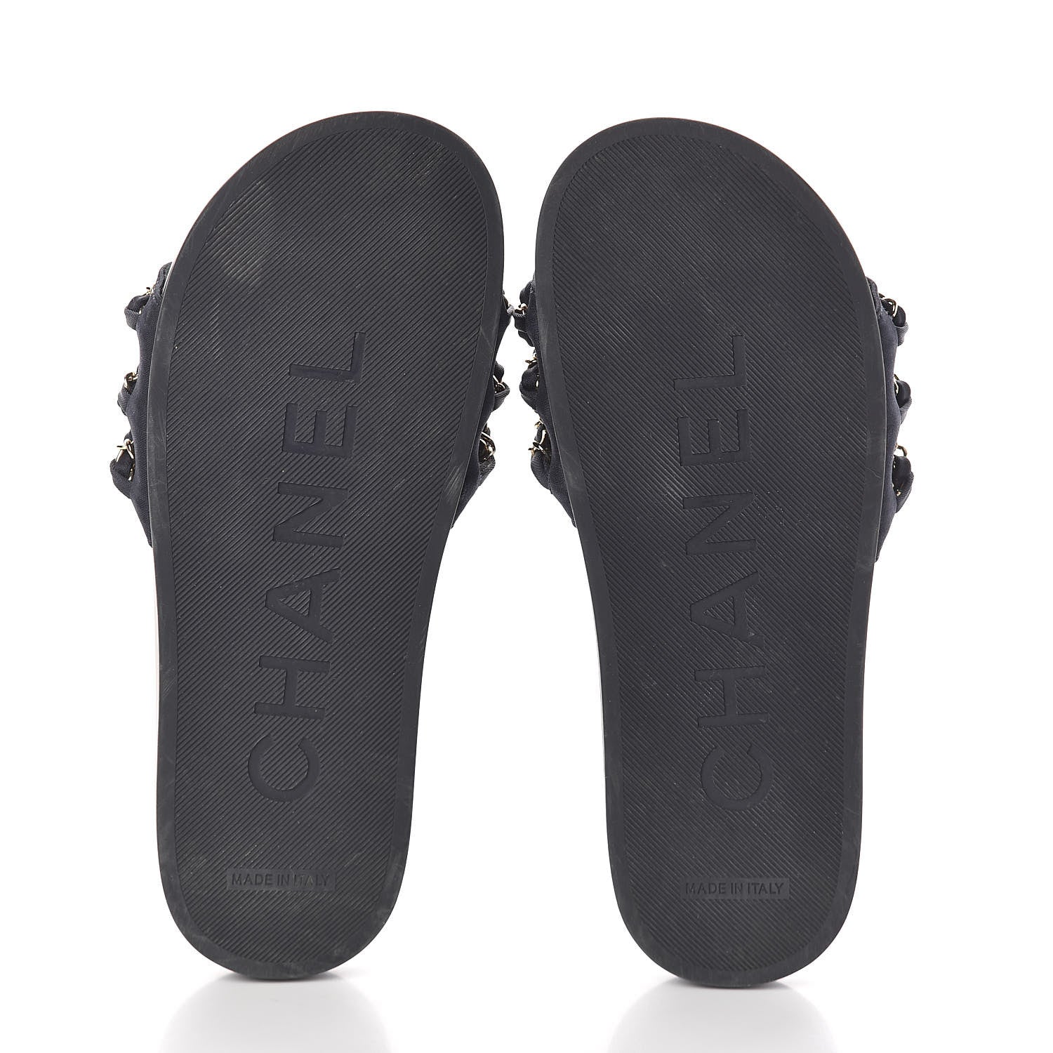 Chanel Satin Canvas Chain Flat Sandals 36 Marine 7 of 7