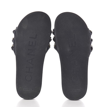 Chanel Satin Canvas Chain Flat Sandals 36 Marine 7 of 7