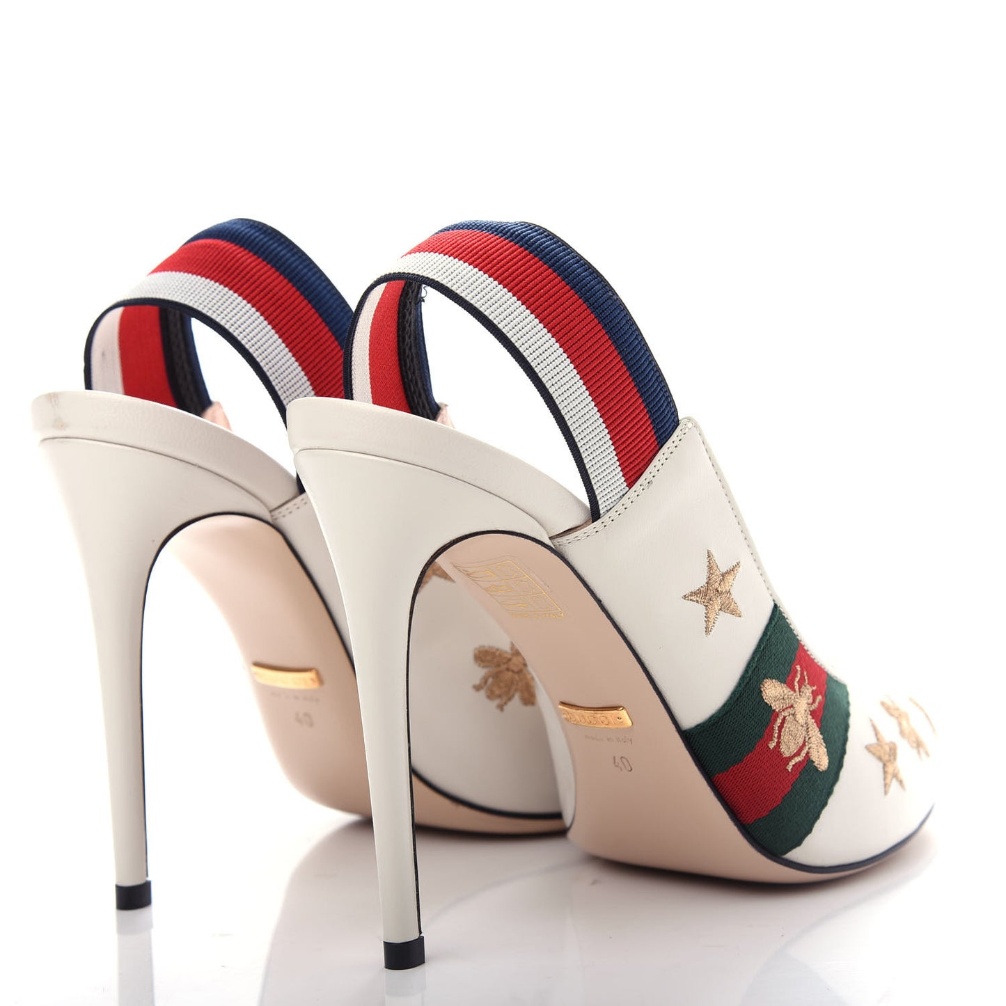 Malaga Kid Web Bee Star Embroidered Sylvie High Heel Slingback Pumps 40 White