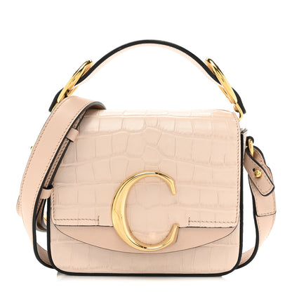 Chloe Calfskin Crocodile Embossed Mini C Double Carry Milky Cement Pink 1 of 15