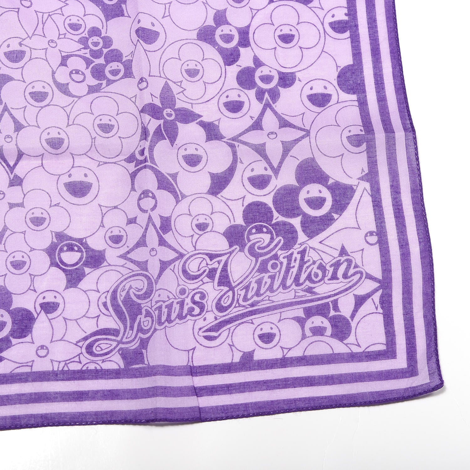 Louis Vuitton Cotton Takashi Murakami Cosmic Blossom Square Scarf Purple 2 of 4