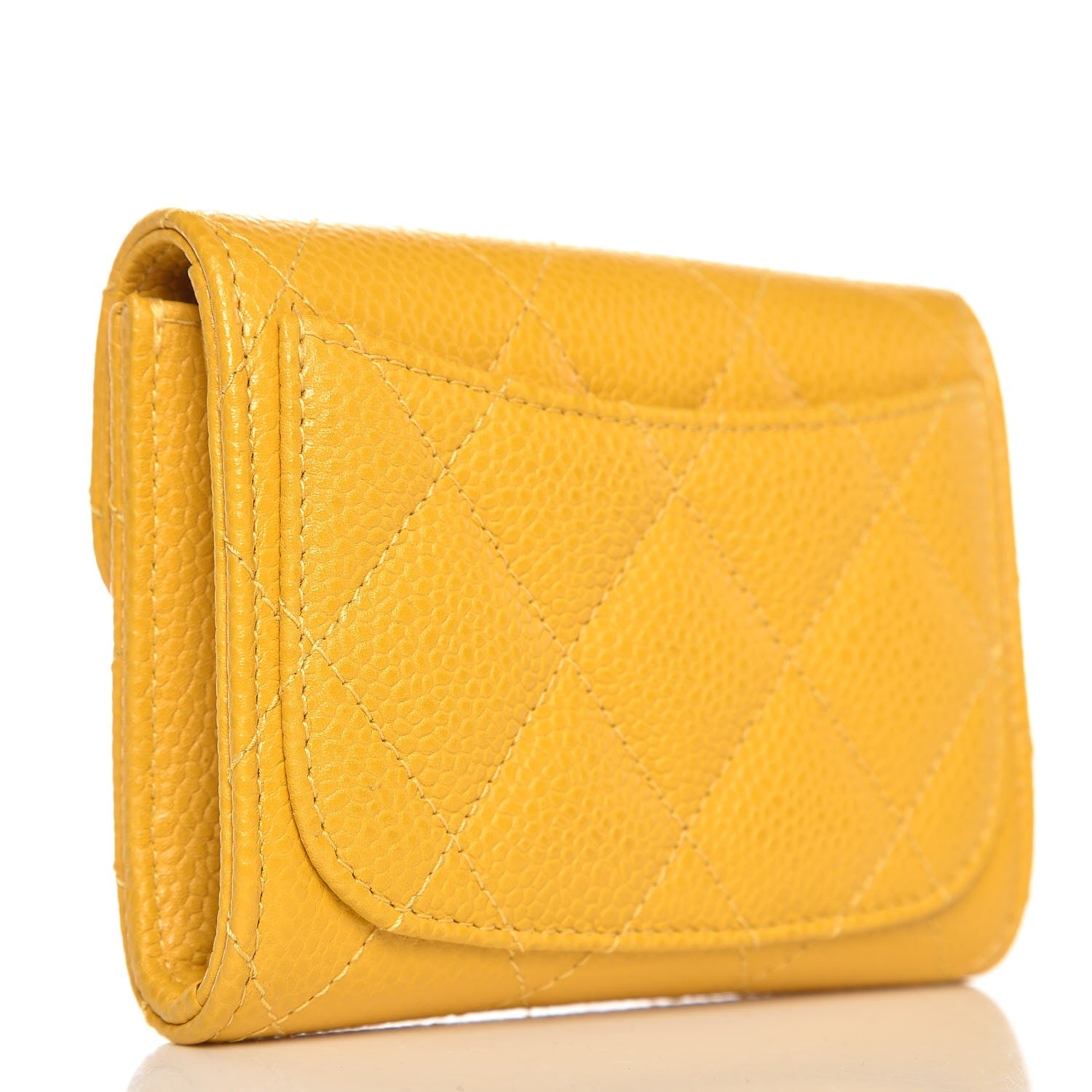 Chanel Caviar Quilted Flap Card Holder Wallet Yellow 3 of 8
