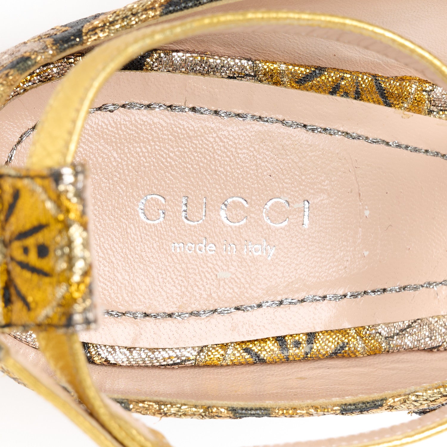 Gucci Brocade Floral Dionysus T-Strap High Heel Sandals 40 Oro 7 of 9