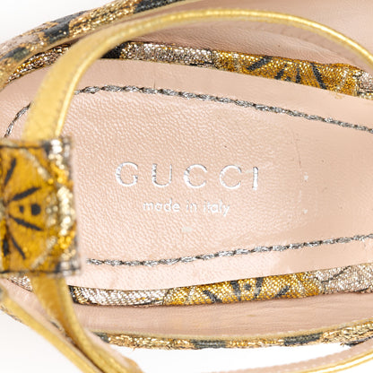 Gucci Brocade Floral Dionysus T-Strap High Heel Sandals 40 Oro 7 of 9