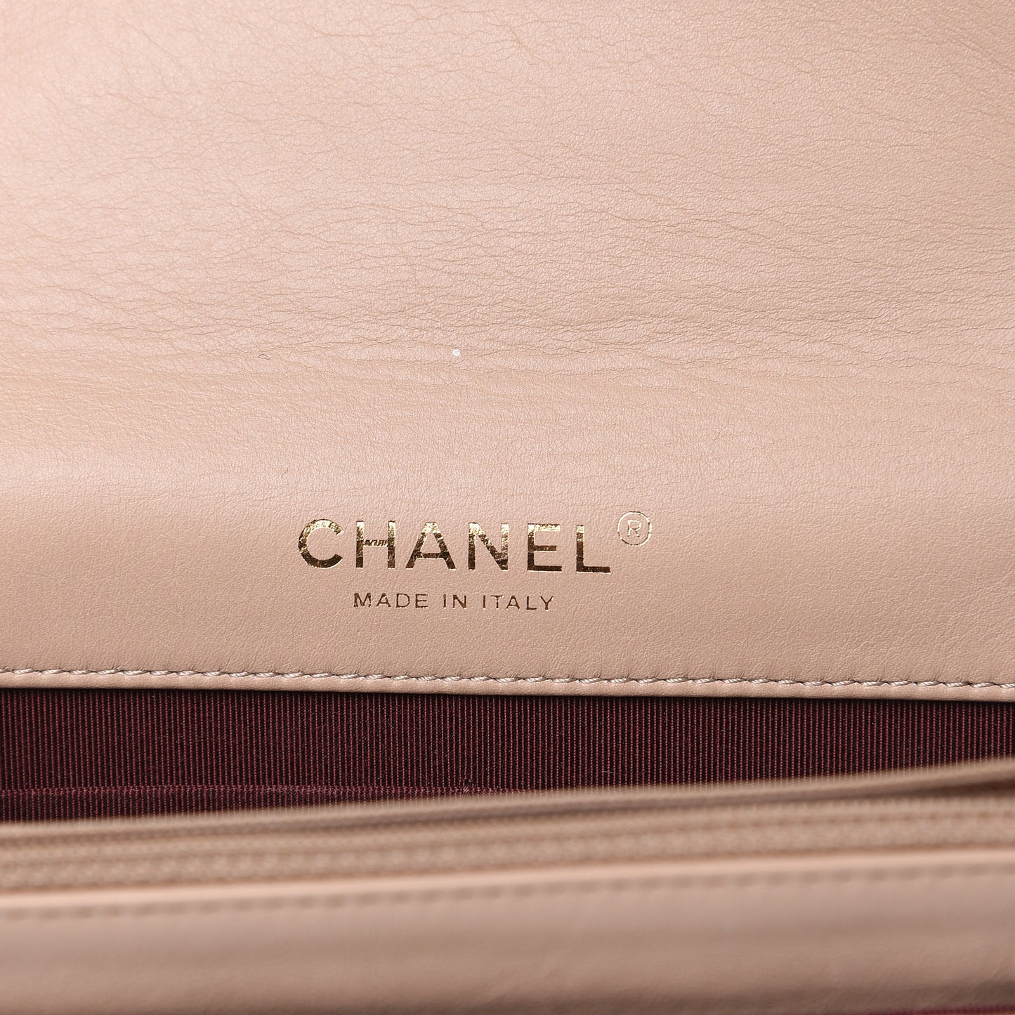 Patent Quilted Golden Class Clutch With Chain Light Beige