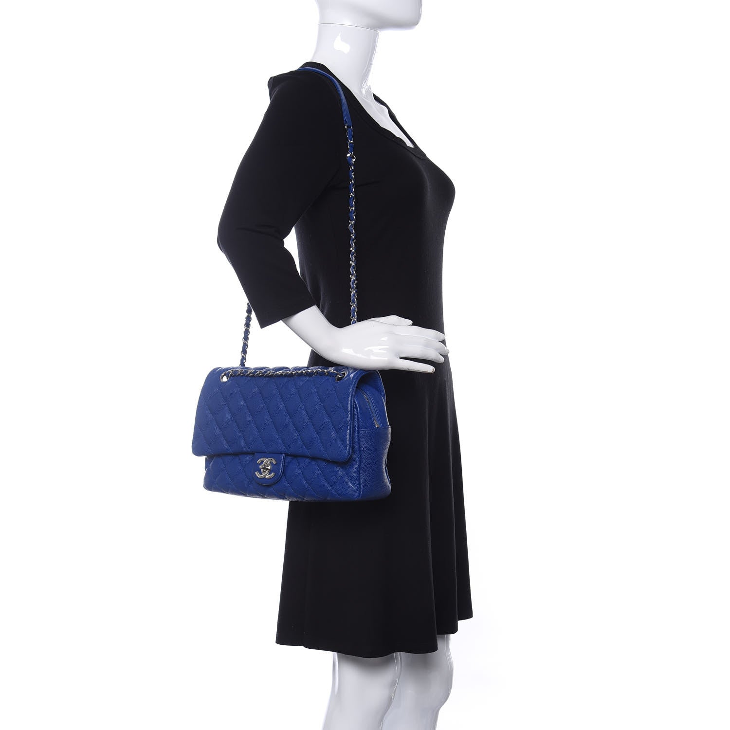 Chanel Caviar Quilted Jumbo Easy Flap Blue 2 of 10