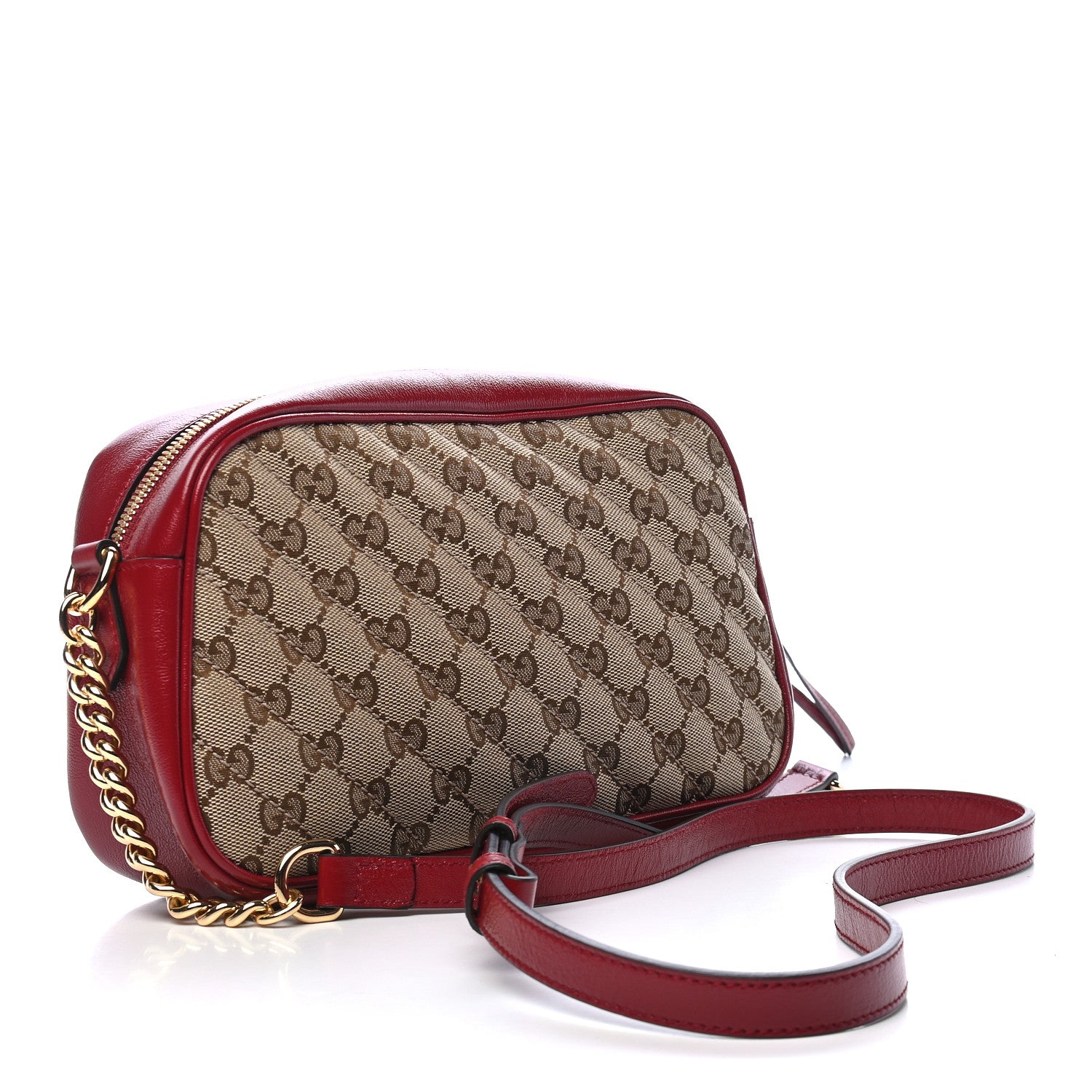 Gucci Monogram Azalea Calfskin Matelasse Diagonal Small GG Marmont Chain Shoulder Bag Beige Ebony New Cherry Red 3 of 9