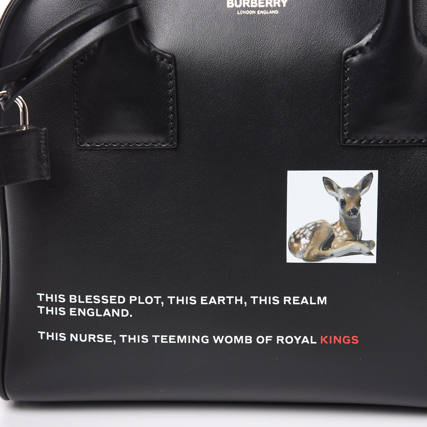 Smooth Calfskin Montage Print Small Cube Bowling Bag Black