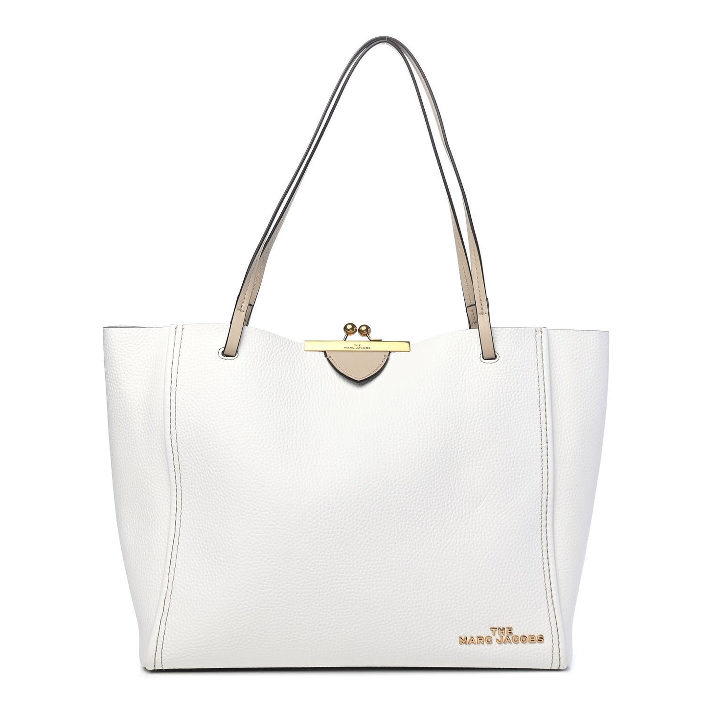 Calfskin Kiss Lock Color Block tote White Beige