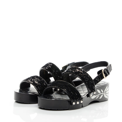 Chanel Sequin Wedge Sandals 40 Black 2 of 5