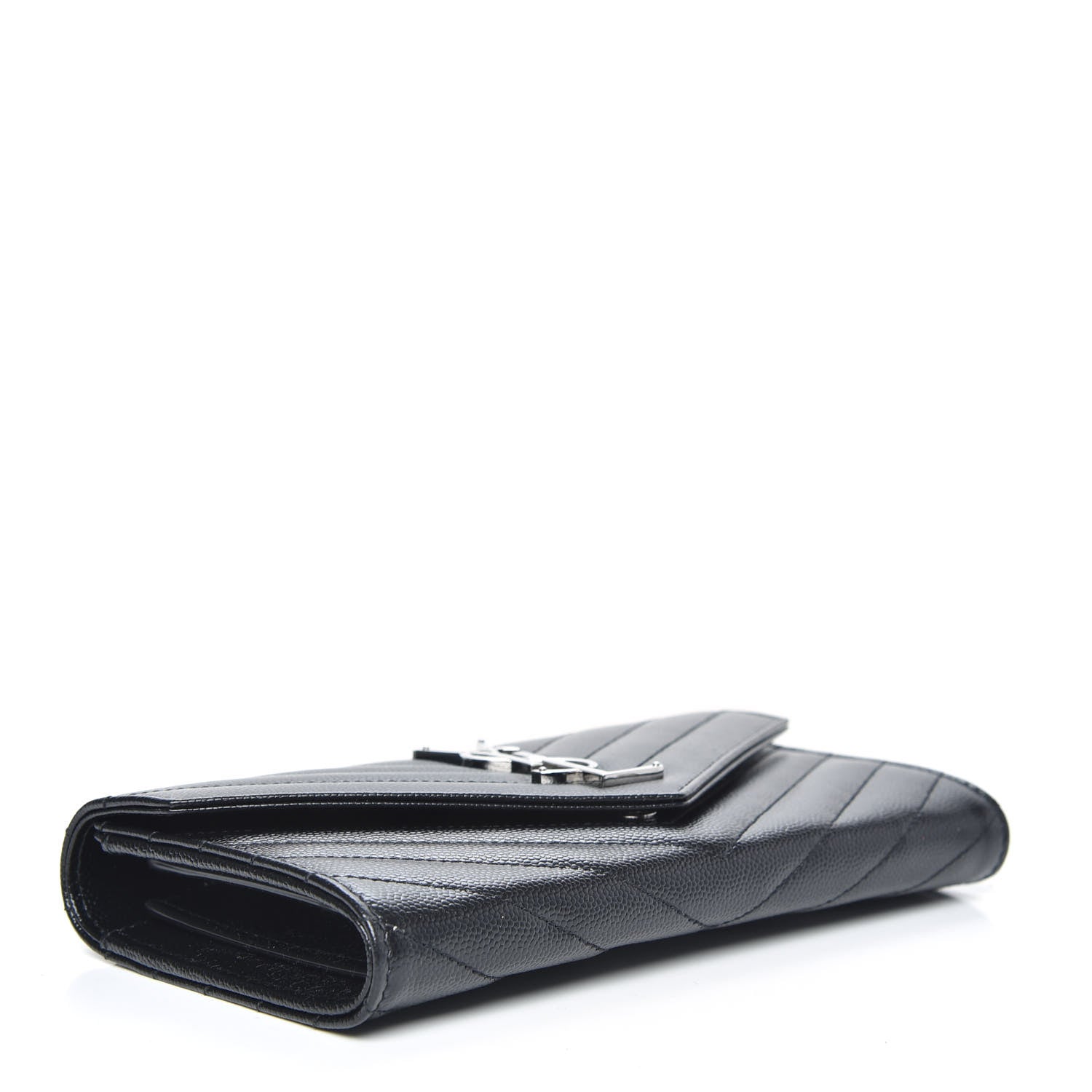 Saint Laurent Grain De Poudre Matelasse Chevron Monogram Flap Wallet Black 4 of 9