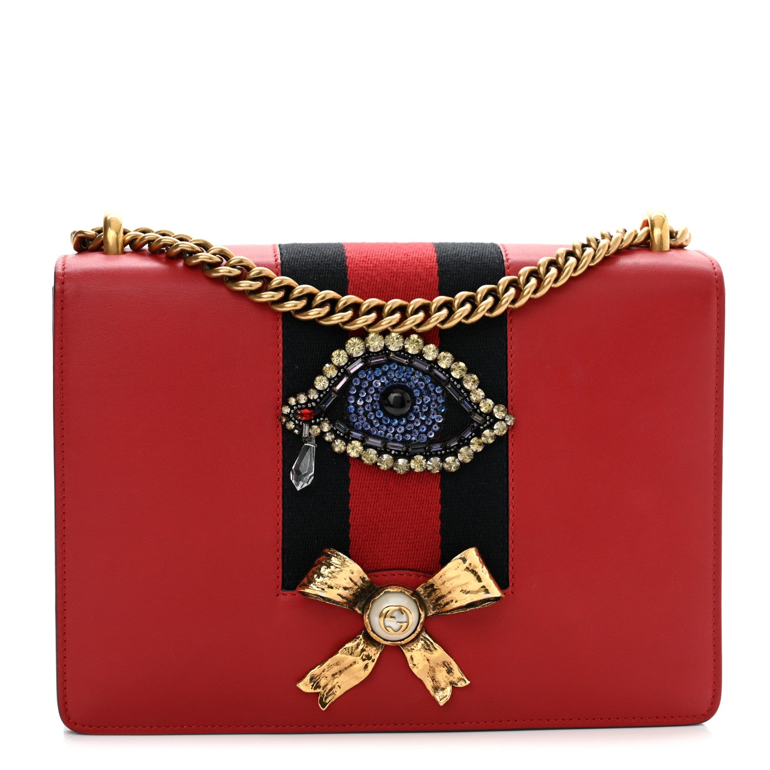 Gucci Calfskin Web Medium Peony Chain Shoulder Bag Red 1 of 10