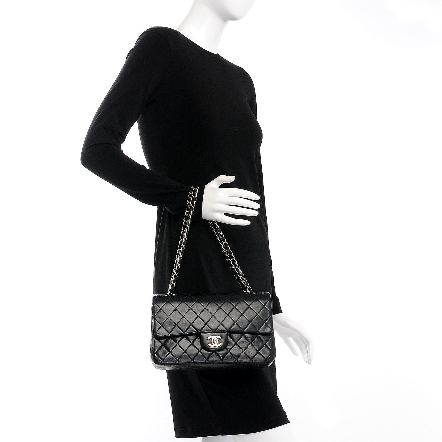 Chanel Lambskin Quilted Medium Double Flap Black 2 of 9