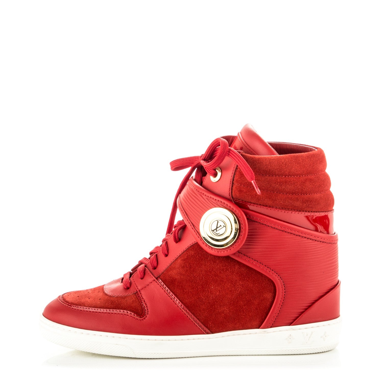 Louis Vuitton Calfskin Suede Postmark Wedge Sneakers 38 Rouge 1 of 8