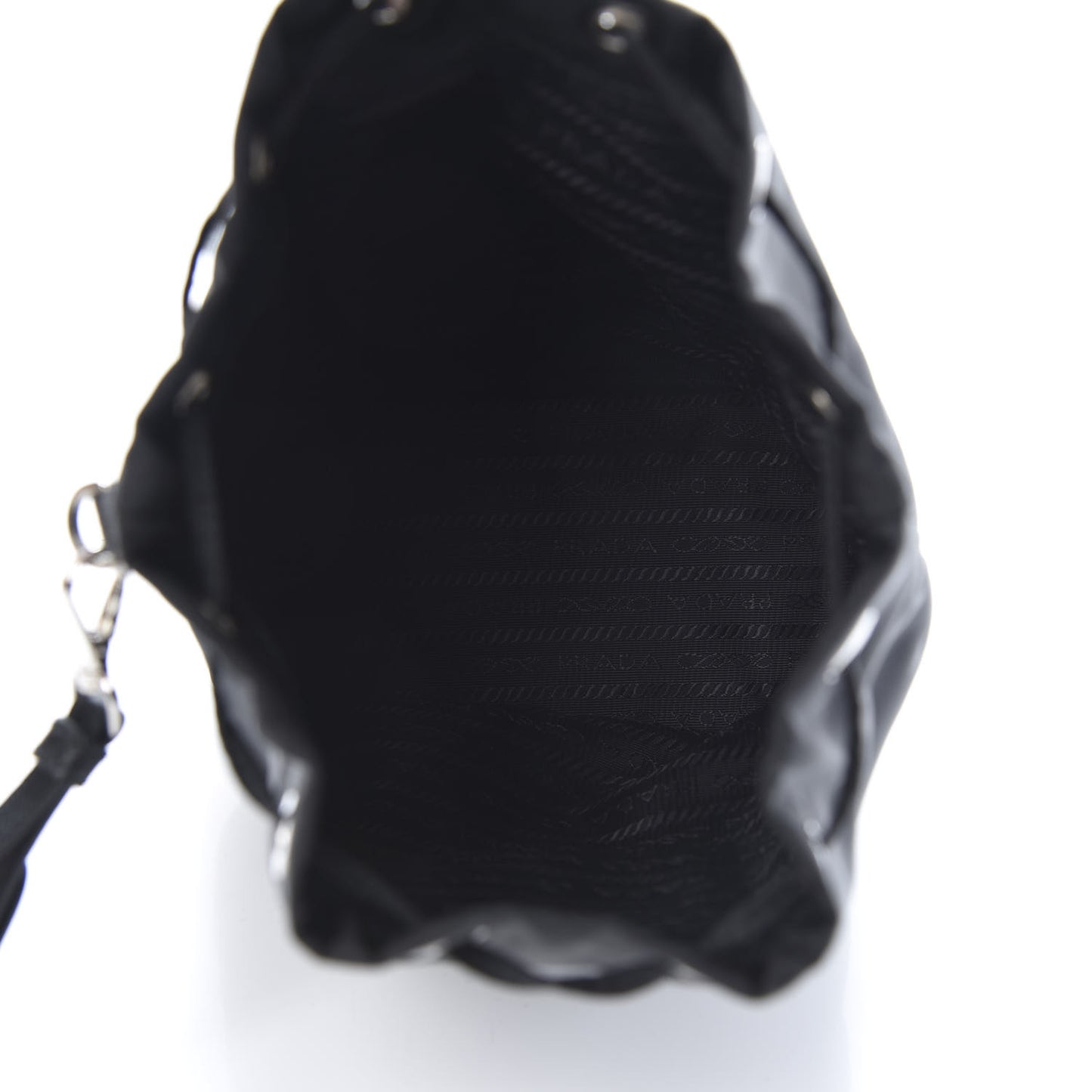 Saffiano Tessuto Nylon Vela Bucket Wristlet Black