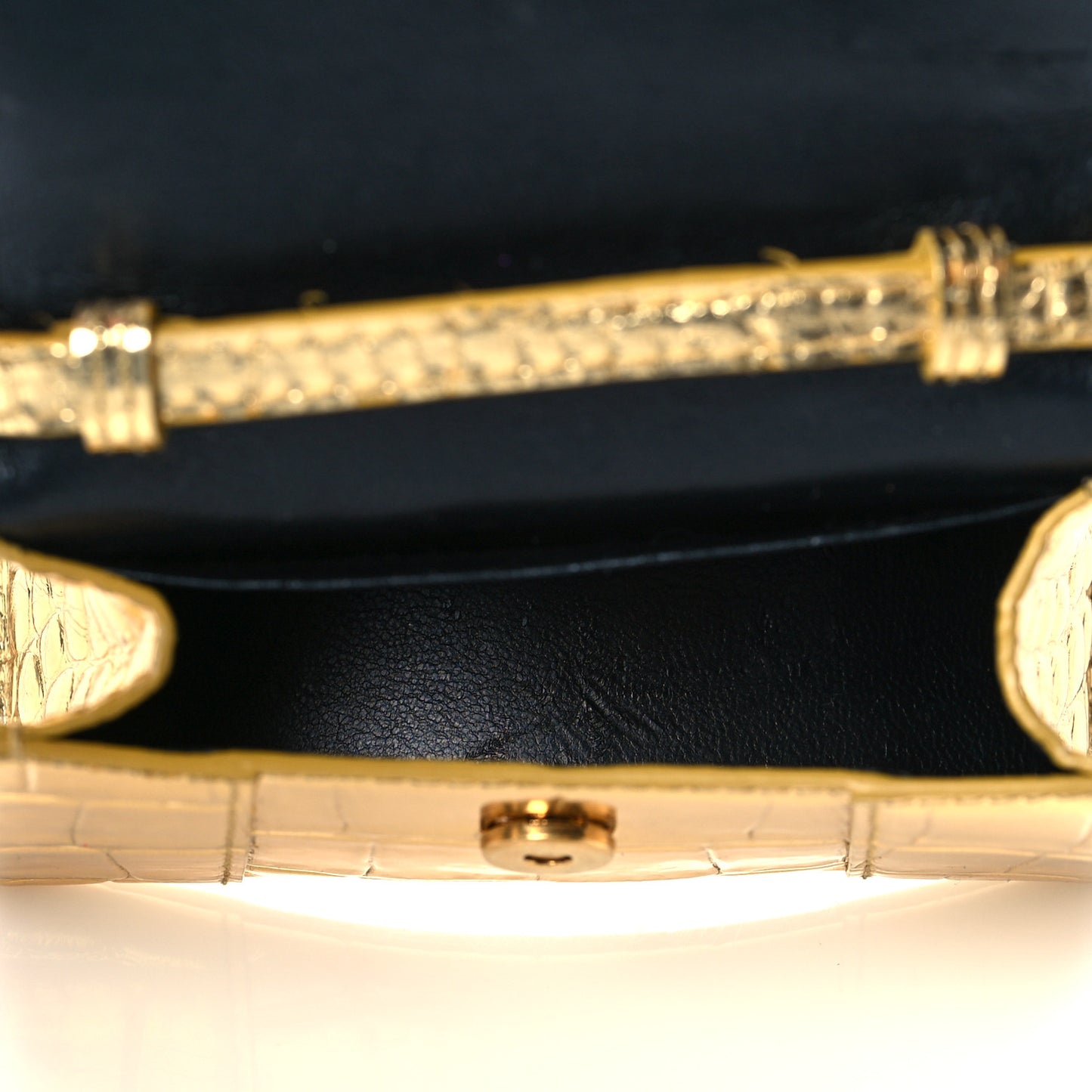 Metallic Calfskin Crocodile Embossed Hourglass Top Handle Bag Mini Gold
