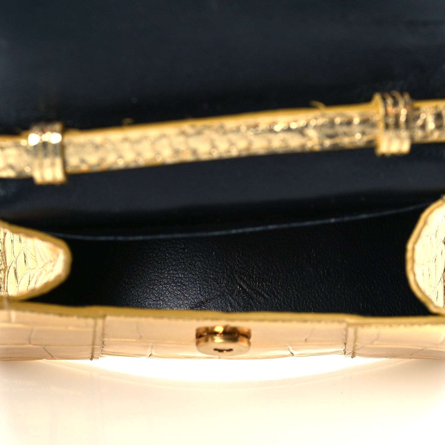 Balenciaga Metallic Calfskin Crocodile Embossed Hourglass Top Handle Bag Mini Gold 5 of 9