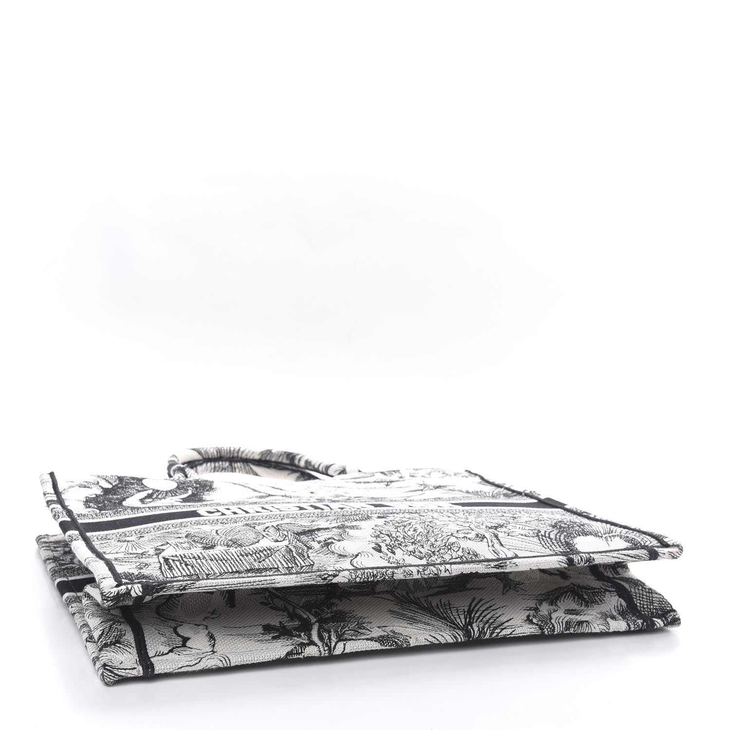 Christian Dior Canvas Embroidered Toile De Jouy Book Tote White Black 4 of 10