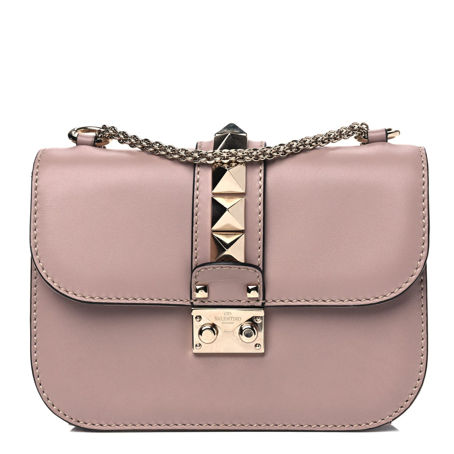 Vitello Small Glam Lock Rockstud Flap Poudre