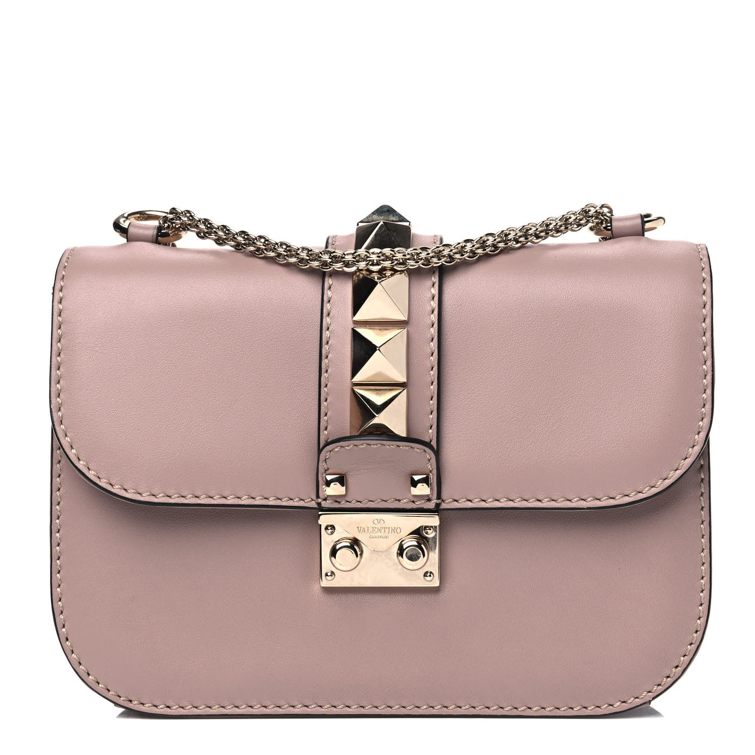 Valentino Garavani Vitello Small Glam Lock Rockstud Flap Poudre 1 of 5