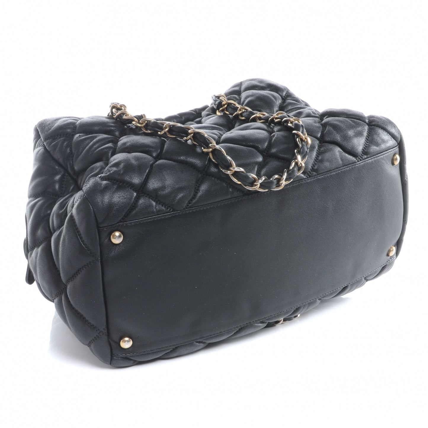 Lambskin Large Bubble Quilt Bowler Black