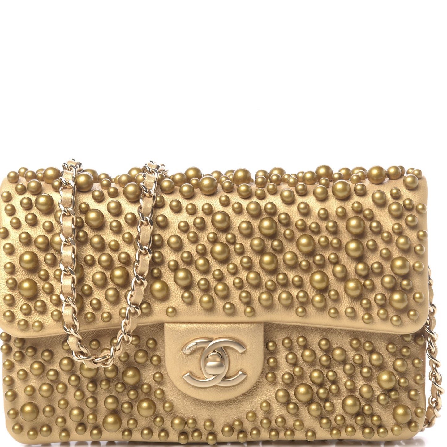 Lambskin Pearls Flap Gold