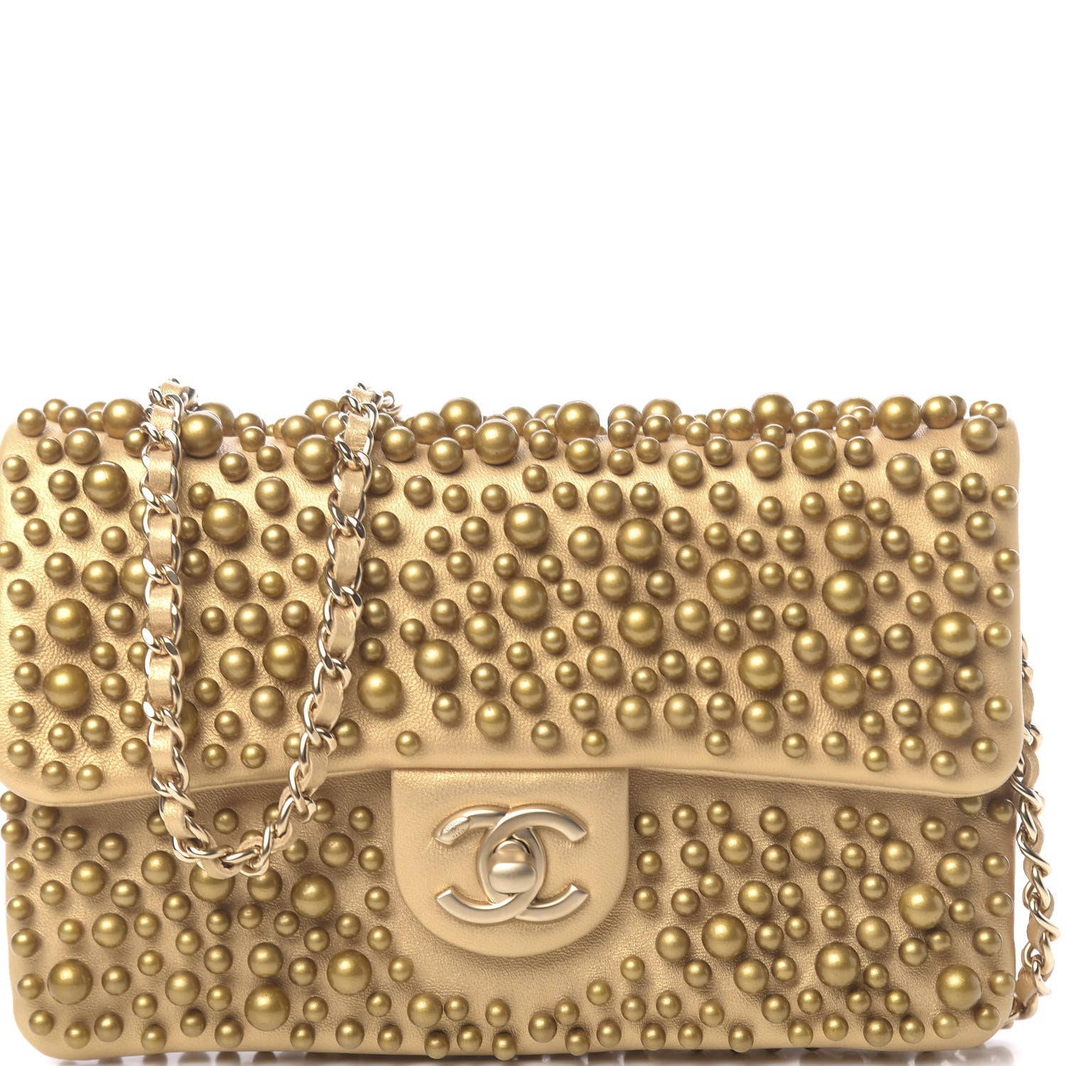 Chanel Lambskin Pearls Flap Gold 10 of 11
