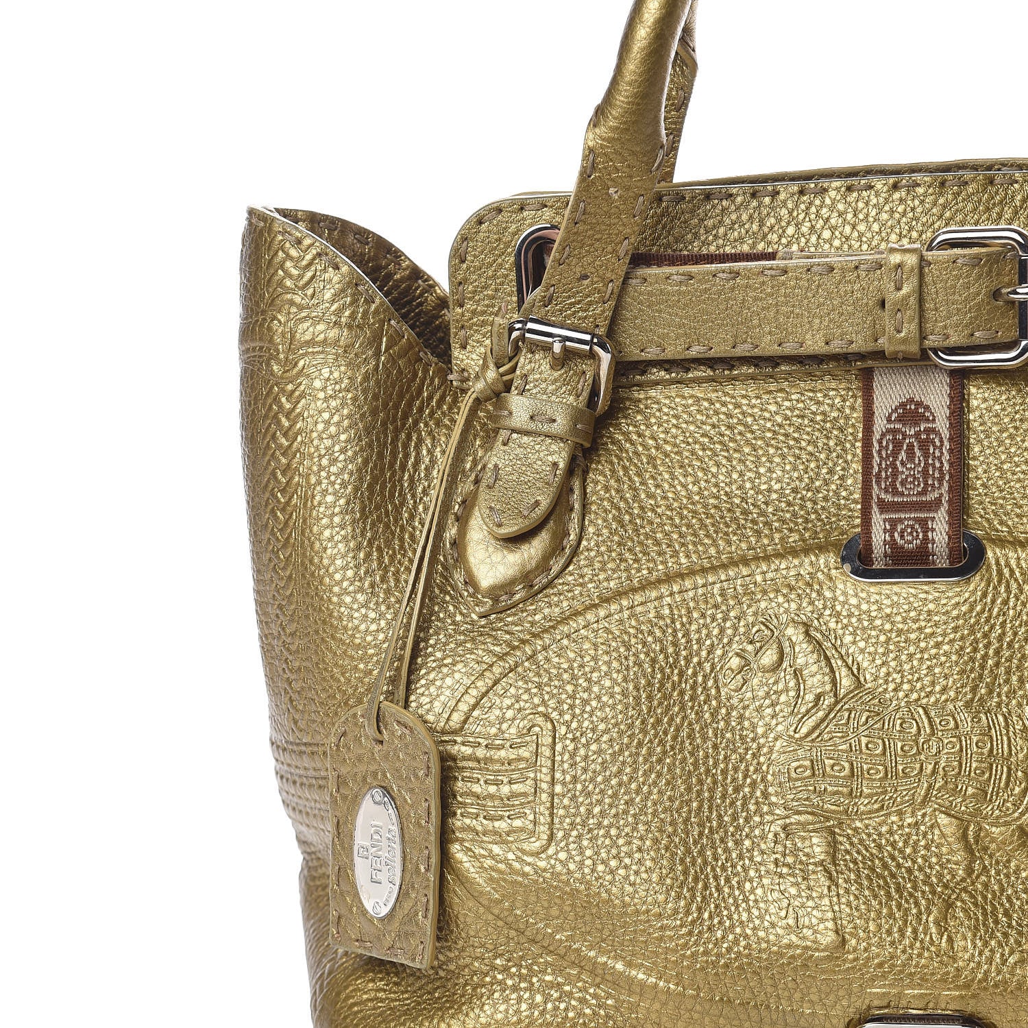 Fendi Calfskin Romano Selleria Small Villa Borghese Tote Gold 10 of 12