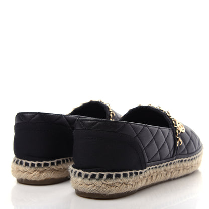 Chanel Lambskin Grosgrain Quilted CC Chain Espadrilles 37 Black 4 of 11