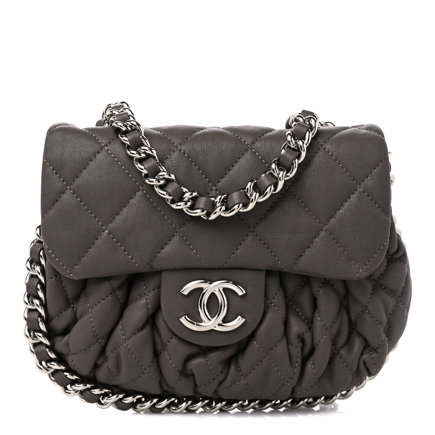 Washed Lambskin Quilted Mini Chain Around Flap Taupe