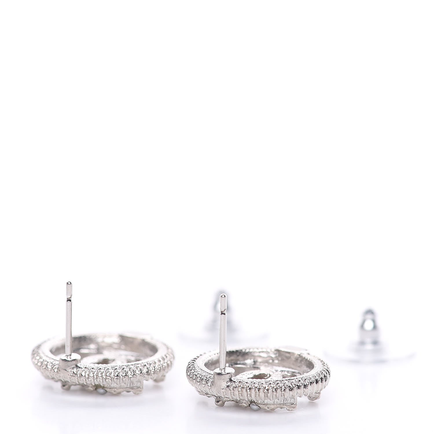 Chanel Pearl Crystal CC Round Earrings Silver 3 of 5