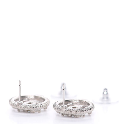 Chanel Pearl Crystal CC Round Earrings Silver 3 of 5