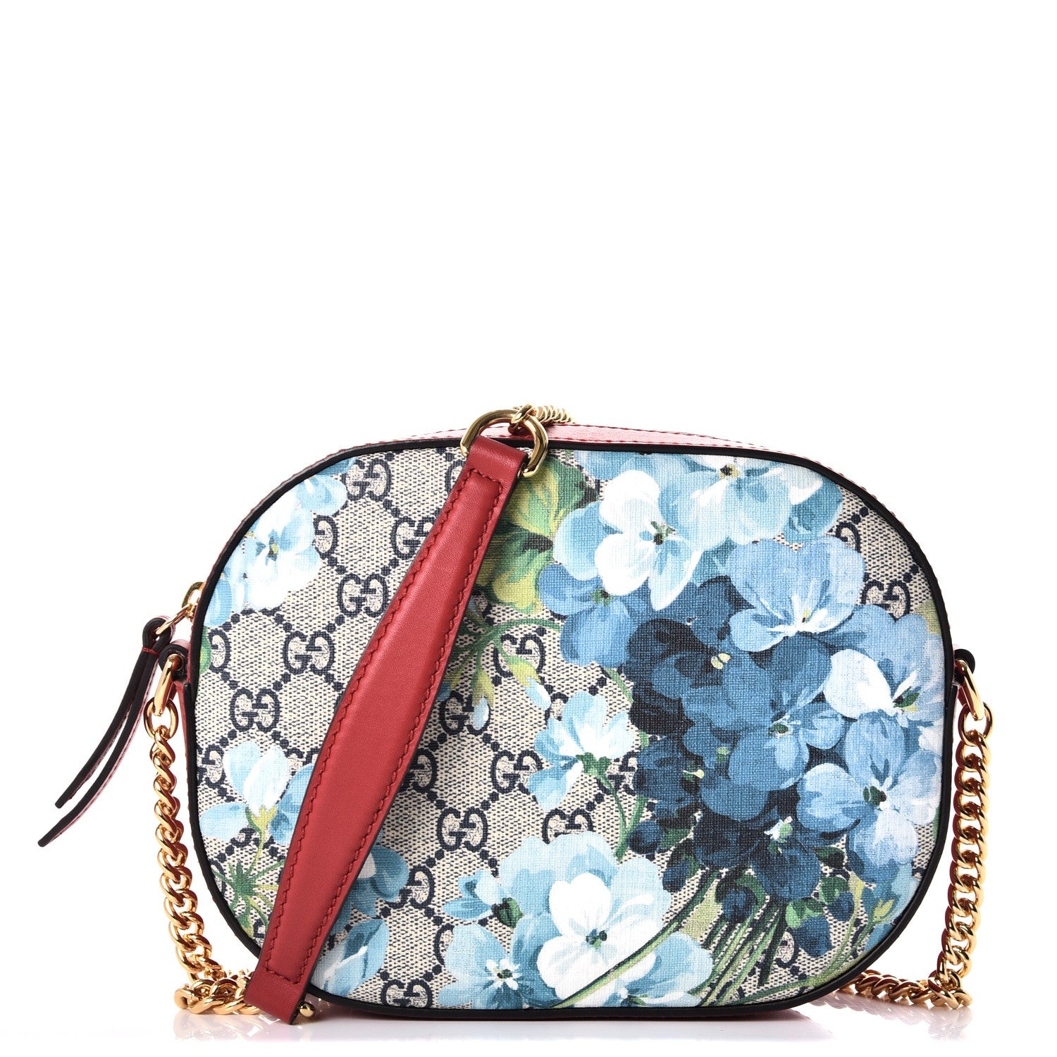 Gucci GG Supreme Monogram Blooms Mini Chain Shoulder Bag Beige Blue Navy Hibiscus Red 1 of 8