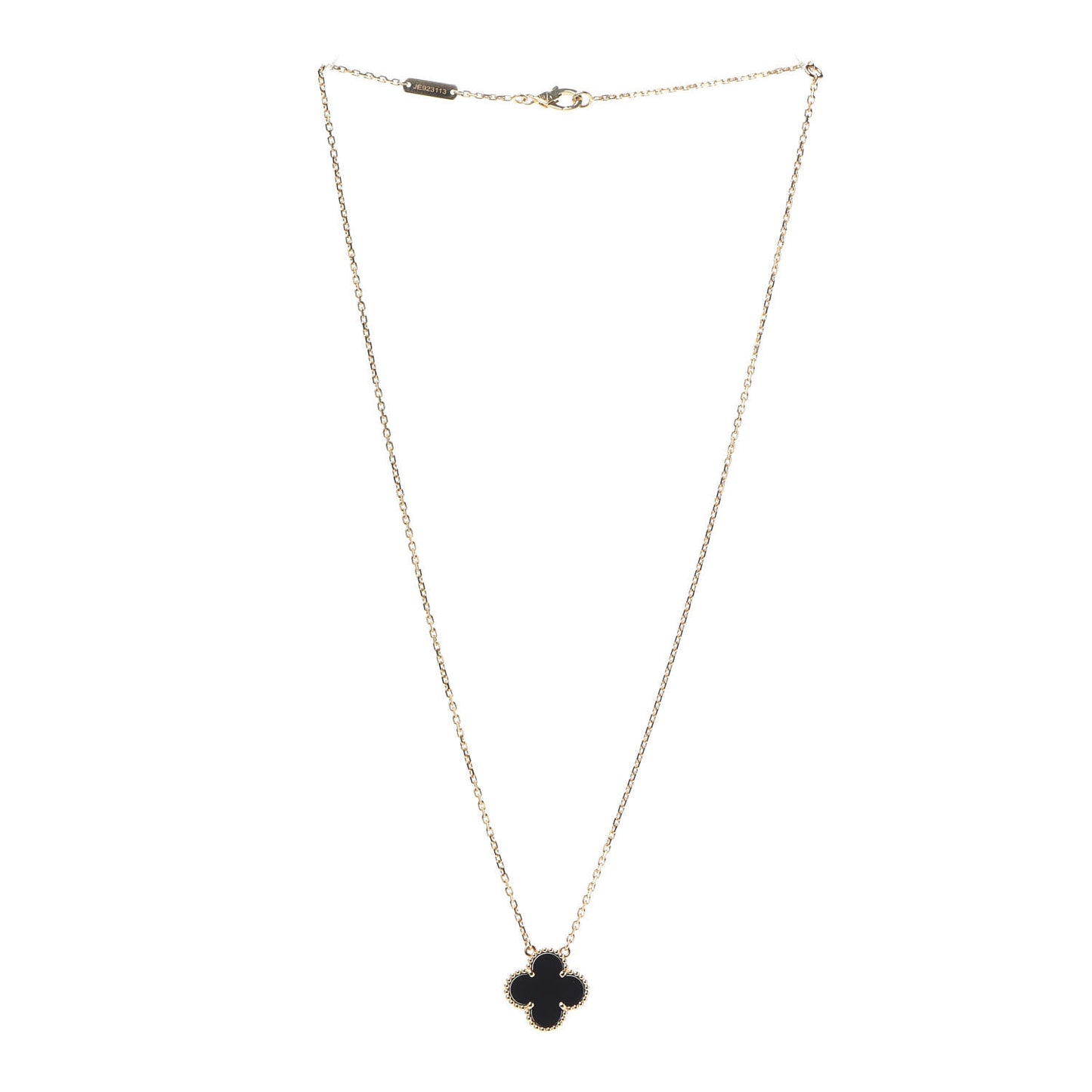 18K Yellow Gold Black Onyx Vintage Alhambra Pendant Necklace