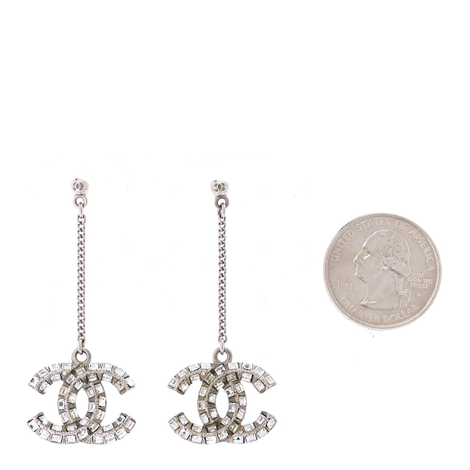 Chanel Baguette Crystal CC Drop Earrings Silver 2 of 4