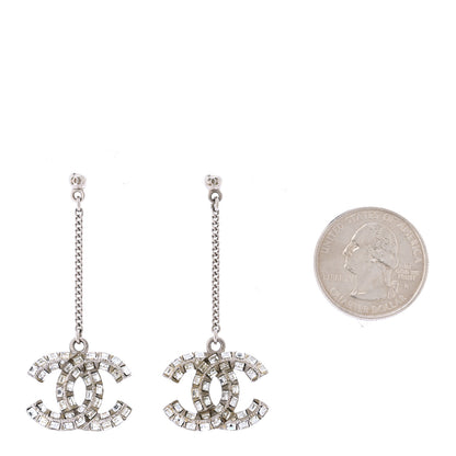 Chanel Baguette Crystal CC Drop Earrings Silver 2 of 4