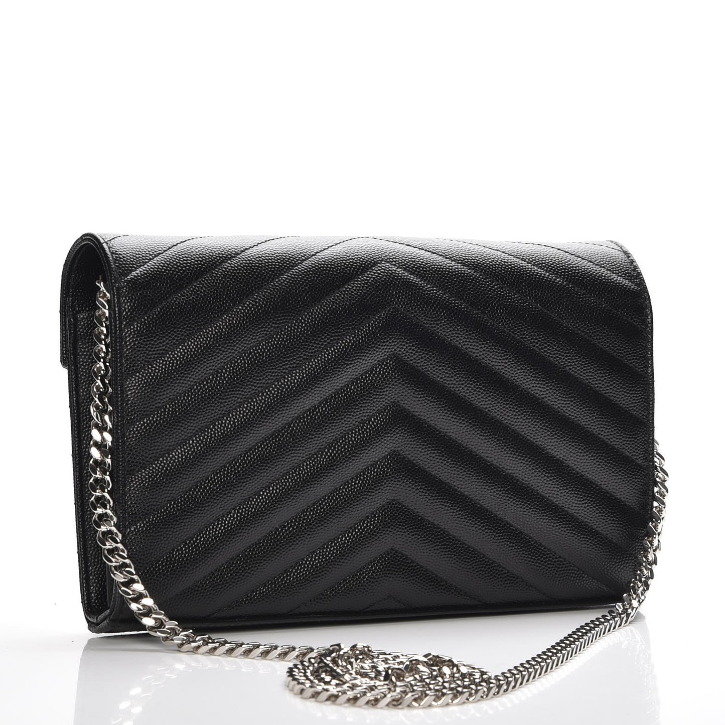 Grain De Poudre Matelasse Chevron Monogram Chain Wallet Black