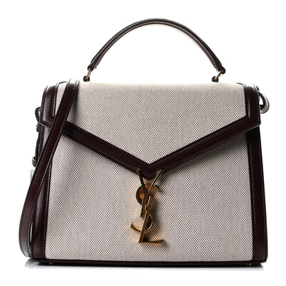 Saint Laurent Canvas Calfskin Medium Classic Monogram Cassandra Top Handle Natural Dark Legion Red 1 of 10