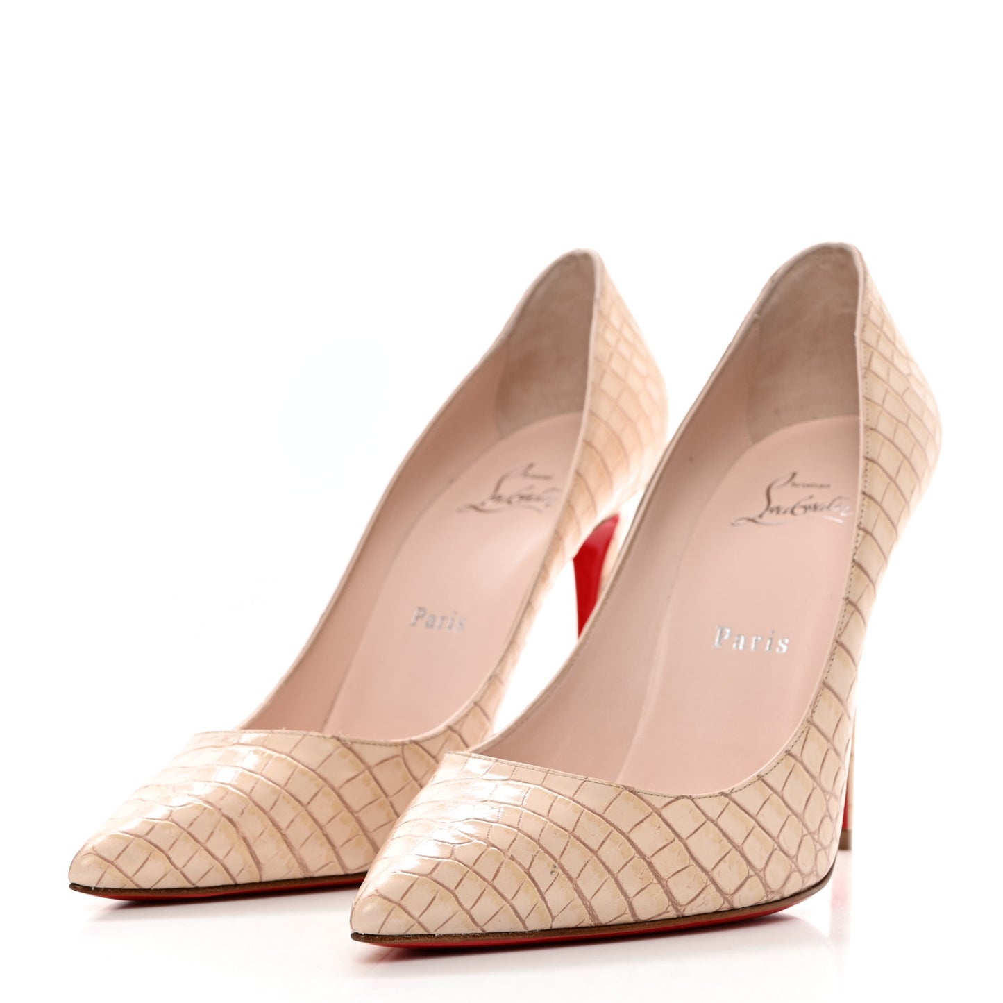 CHRISTIAN LOUBOUTIN Calfskin Crocodile Embossed Kate 100 Pumps 39.5 Leche