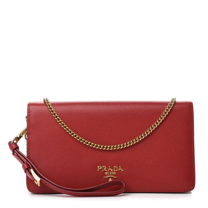 Prada Saffiano Metal Mini Flap Crossbody Wristlet Bag Fuoco 1 of 9