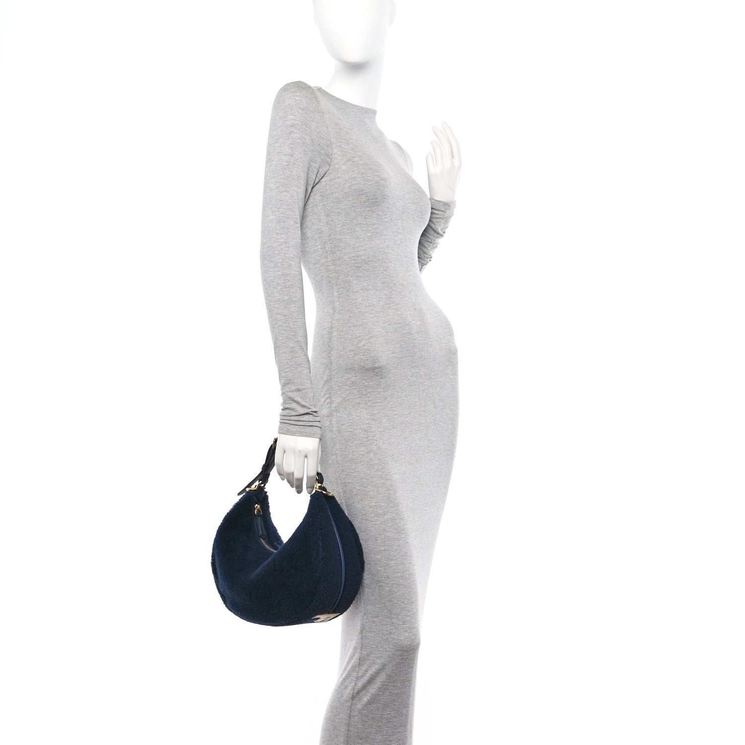 Fendi Sheep Fur Vitello Grace Small Fendigraphy Hobo Midnight 2 of 10