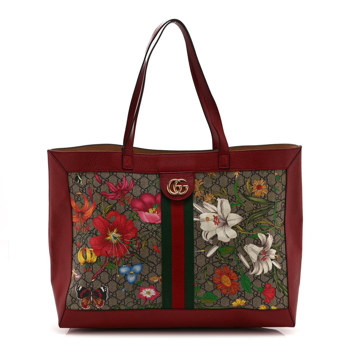 Gucci GG Supreme Monogram Flora Web Large Ophidia Tote Red 1 of 11