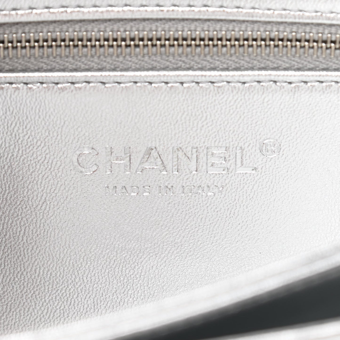 Hammered Metallic Calfskin Quilted Flap Silver
