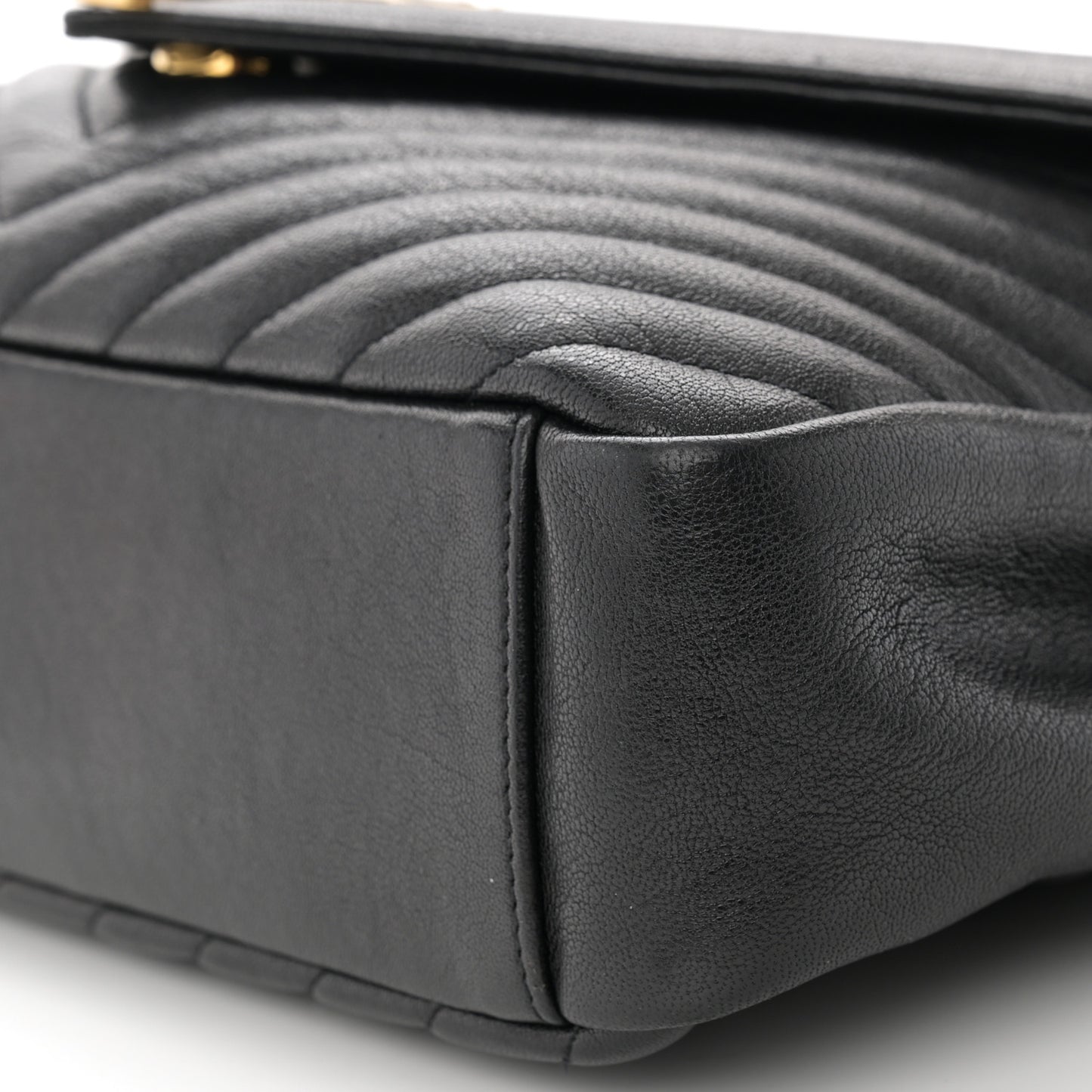 SAINT LAURENT Sheepskin Matelasse Chevron Monogram Large College Satchel Black