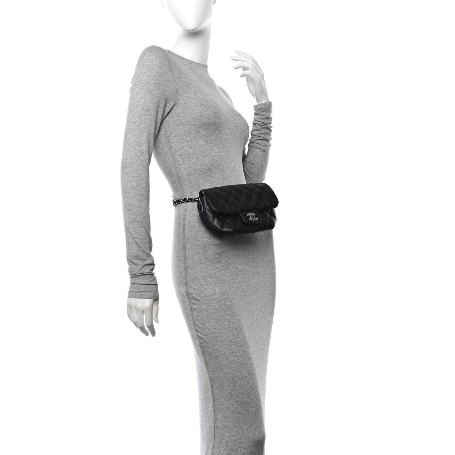 Calfskin Quilted CC Uniform Flap Belt Bag Black