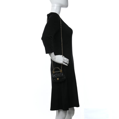Chanel Calfskin Quilted Lady Handle Flap Card Holder With Chain Black 2 of 10