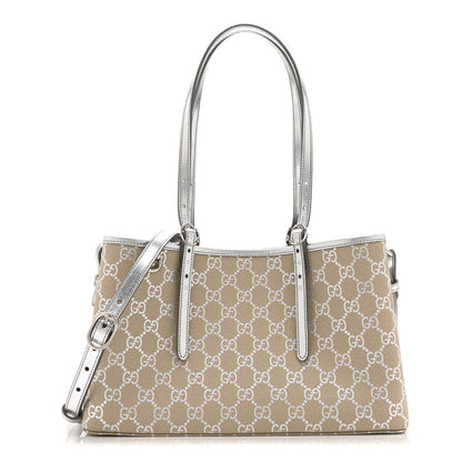 Gucci GG Supreme Monogram Emblem Medium Tote Bag  Beige Silver 1 of 10