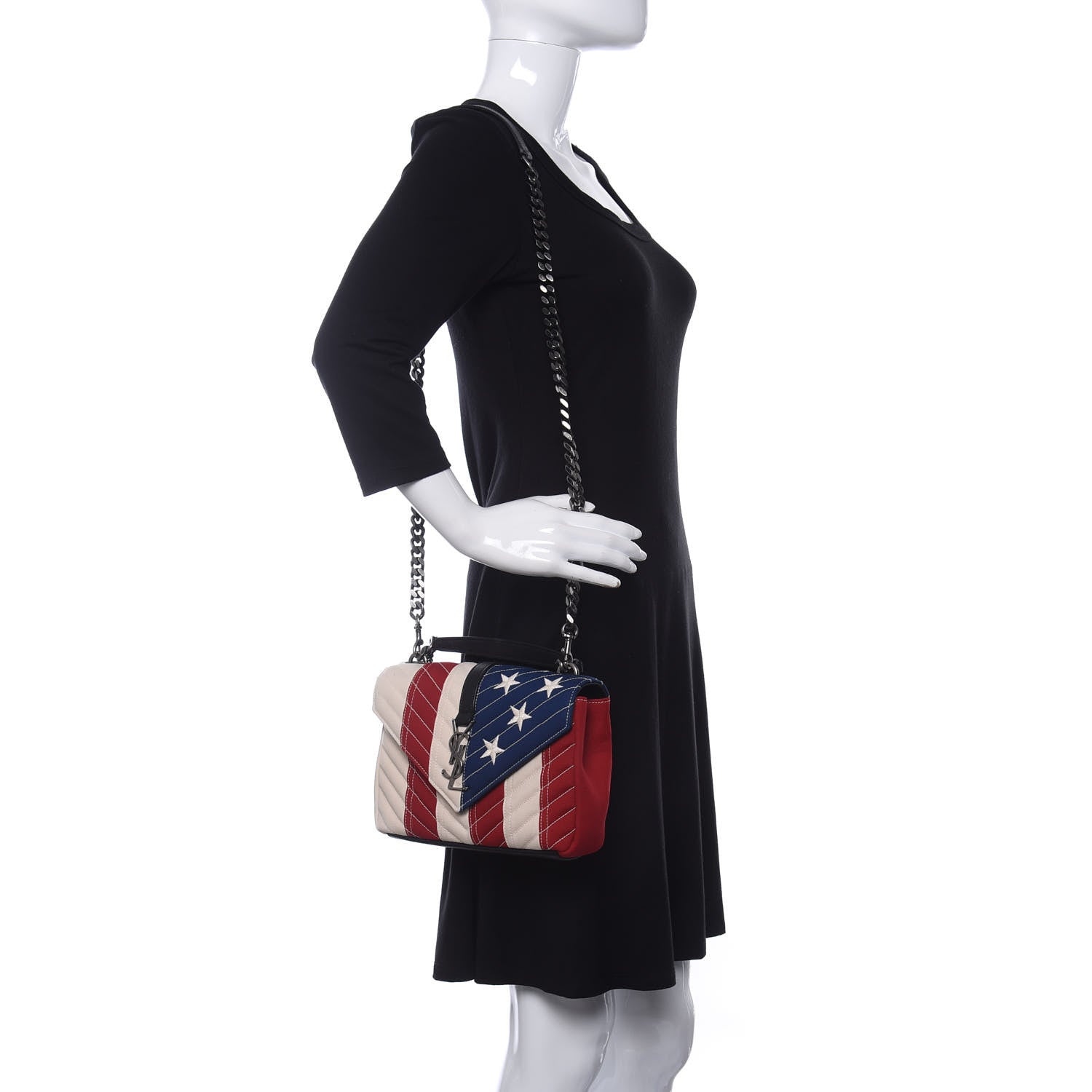 Saint Laurent Canvas Matelasse Chevron American Flag Monogram Medium College Bag Red Blue 2 of 10