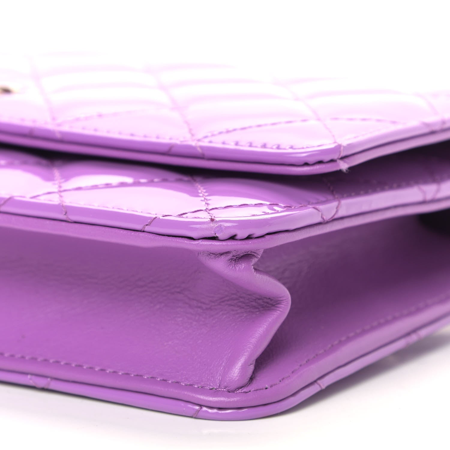 Chanel Patent Calfskin Quilted Wallet On Chain WOC Purple 10 of 11