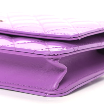 Chanel Patent Calfskin Quilted Wallet On Chain WOC Purple 10 of 11